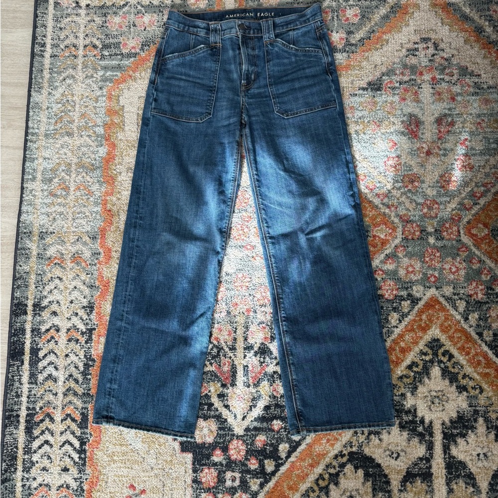 American Eagle Outfitters Women's Dark Blue Straight Leg Jeans